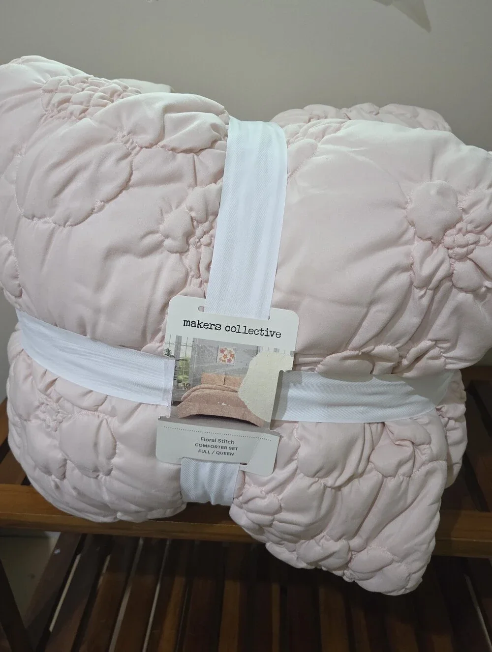 Markers Collective Pink Floral Stitch Comforter & 2 Shams Set Full/Queen NEW